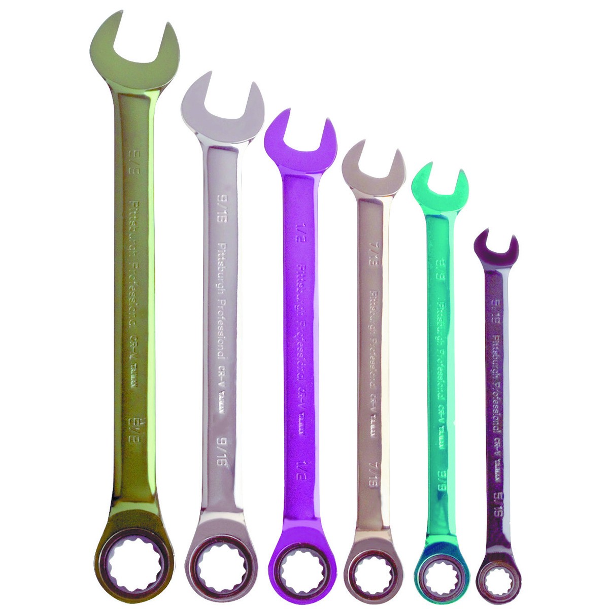 6 Pc SAE Color Combination Ratcheting Wrench Set